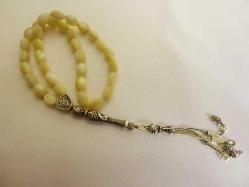 Gümüş imameli ve gümüş püsküllü, usta işi, 33'lük sedef tesbih. Püskül dahil. 30cm.