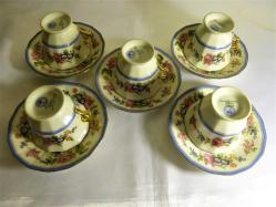 Limoges imzalı el boyaması 5 ad. porselen çay ve kahve fincanı ve tabağı. 19 Y.y.