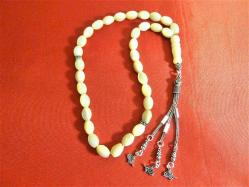 Gümüş püsküllü 33'lük sedef taşlı tesbih. Püskül dahil 30cm.