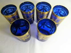 Kobalt mavisi, el boyaması, altın vermeyli, 6 ad. cam bardak. Y:10cm.