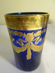 Kobalt mavisi, el boyaması, altın vermeyli, 6 ad. cam bardak. Y:10cm.