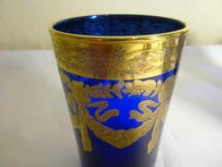 Kobalt mavisi, el boyaması, altın vermeyli, 6 ad. cam bardak. Y:10cm.