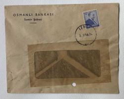 Osmanlı Bankası İzmir Şubesi Antetli Zarf ve Bergama Kaşeli Çek 1955
