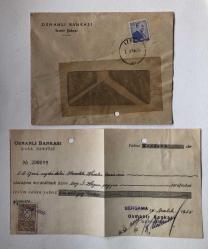 Osmanlı Bankası İzmir Şubesi Antetli Zarf ve Bergama Kaşeli Çek 1955