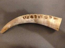 Kemik boynuz, yüzeyi el oyması fil figürleri işli. B: 35 cm