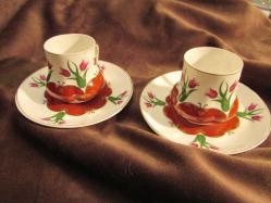 Antika - Fincan 2 li Lotus Osmanlı Lale Kırmızı Kahve Seti 2 Kişilik, Porselen nefis ve eşi benzeri yok 472 - kitantik - kitaLog