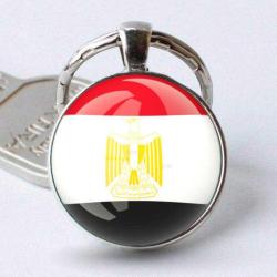 Mısır Bayrağı 3D Camlı Anahtarlık Egypt Bayrağı Solmaz Metal Halka Anahtarlığı