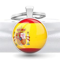 İspanya Bayrağı Metal Anahtarlık Spain Bayrak Büyüteç Camlı Metal Halka Ülke Anahtarlığı