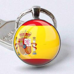 İspanya Bayrağı Metal Anahtarlık Spain Bayrak Büyüteç Camlı Metal Halka Ülke Anahtarlığı