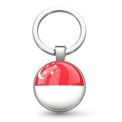 Singapur Bayrak Anahtarlık Singapore Ay Yıldız Metal 3d Büyüteçli Cam Yuvarlak Metal