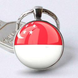 Singapur Bayrak Anahtarlık Singapore Ay Yıldız Metal 3d Büyüteçli Cam Yuvarlak Metal