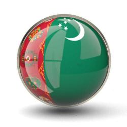 Türkmenistan Rozet Turkmenistan Bayrağı Yaka Rozeti Camlı Çelik Yuvarlak