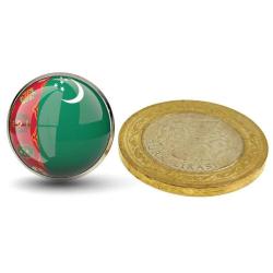 Türkmenistan Rozet Turkmenistan Bayrağı Yaka Rozeti Camlı Çelik Yuvarlak