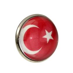 Türk Bayrağı İğneli Ufak Yaka Rozeti Kırmızı Beyaz Ay Yıldız Yuvarlak Paslanmaz Çelik Rozet