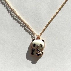 Sevimli Mini Panda Kolye İnce Altın Renk Zincir Siyah Beyaz Mineli Kolye Ucu