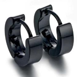 4 mm Kalın Siyah Renk Halka Küpe 14 mm Orta Çap 1 Çift İğneli Düz Sade Erkek Model