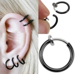 SİYAH YAYLI SIKIŞTIRMA PİERCİNG KÜPE 1 ÇİFT BURUN DUDAK KULAK KIKIRDAK