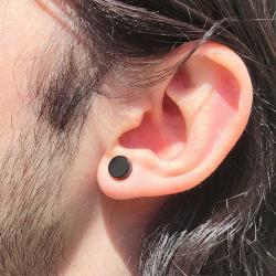 8 mm Siyah Orta Boy Mıknatıslı Erkek Küpe 1 Çift Mıknatıs Düz Sade Taşsız Şık Hızma