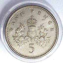5 Pence 1990 -97 Arası Great Britain Elizabeth II Beş Peni Para Birleşik Krallık Kraliçe 2.Elizabeth