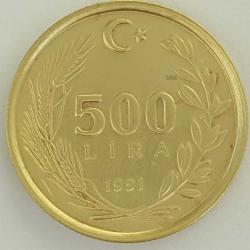 1989 - 1998 Arasında Çok Temiz 500 Lira Saklama Kapsülü Prinç Madeni Para Türk Lirası Metal Sikke