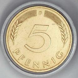 5 Pfennig Almanya 1949 - 92 Arası Orjinal Para DEUTSCHELAND Germany Fenik Sarı Pirinç Pfennig Parası