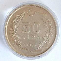 1984 - 1990 Arasında Çok Temiz 50 Lira Saklama Kapsüllünde Nikel Madeni Para Türk Lirası Metal Sikke