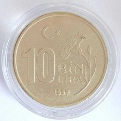 1994 - 2001 Arası Çok Temiz ÇT 10.000 Lira Saklama Kapsülü İle Bakır Nikel Madeni Para Türk Lirası