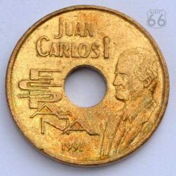 Orjinal Ortası Delik Para İspanya 25 Ptas Barcelona Juan Carlos Yakın Tarihli Pesetas Madeni Sikke