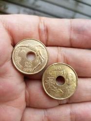 Orjinal Ortası Delik Para İspanya 25 Ptas Barcelona Juan Carlos Yakın Tarihli Pesetas Madeni Sikke