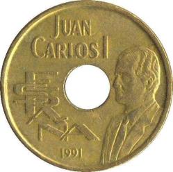 Orjinal Ortası Delik Para İspanya 25 Ptas Barcelona Juan Carlos Yakın Tarihli Pesetas Madeni Sikke