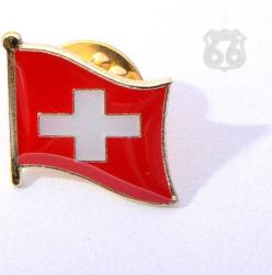 Swiss İsviçre Bayrağı İğneli Ufak Yaka Rozeti Şık Tasarım Altın Renk Zeminli Bay Bayan Parlak Rozet