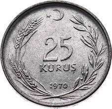 Madeni 25 kuruş 1970