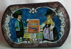 ÇOK ESKİ MELTEM ÇİKLETLERİ BOŞ TENEKE KUTU 16X10 CM DERİNLİK KAPAK DAHİL 9 CM