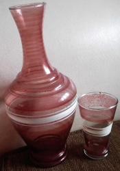 ESKİ ATÖLYE İŞİ İNCE CAM EL BOYAMA 1 SÜRAHİ VE 1 ADET BARDAK SÜRAHİ BOY 26 ÇAP 4.5 CM BARDAK 10 CM