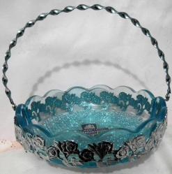 METAL ZARFLI İNGİLİZ ETİKETLİ EL YAPIMI KRİSTAL JARDİNYER ŞEKERLİK ÇAP 22.5 CM DERİNLİK 7.5 CM