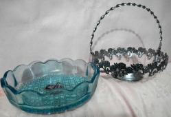 METAL ZARFLI İNGİLİZ ETİKETLİ EL YAPIMI KRİSTAL JARDİNYER ŞEKERLİK ÇAP 22.5 CM DERİNLİK 7.5 CM