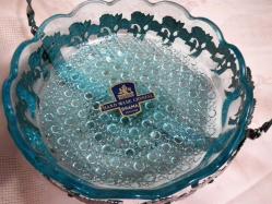 METAL ZARFLI İNGİLİZ ETİKETLİ EL YAPIMI KRİSTAL JARDİNYER ŞEKERLİK ÇAP 22.5 CM DERİNLİK 7.5 CM