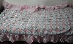 Antika - BEBEK YATAK ÖRTÜSÜ PARLAK SİMLİ GRİ DANTELLİ ASTARLI PEMBE TÜLLÜ İÇİ SÜNGERLİ EL YAPIMI 127X73 CM - kitantik - kitaLog