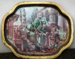 OSMANLI İSTANBUL RESİMLİ TENEKE TEPSİ 41X 33 cm