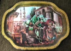 OSMANLI İSTANBUL RESİMLİ TENEKE TEPSİ 41X 33 cm