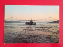 Boğaz Köprüsü ve Akşam Vapuru Nostalji eski Kartpostal 1970 ler