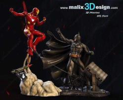 IRON MAN vs Batman marvel 3D Baskı Karakter Figür 25 Cm