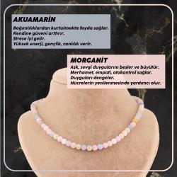 Akuamarin - Morganit Doğal Taşı Kolye - 6 mm  51 cm