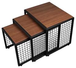 Moleno Viola Zigon Sehpa - Metal Ayaklı Tekerlek'li Ahşap Kaplama 3 'lü Zigon Sehpa - 4 Renk