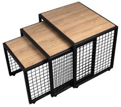 Moleno Viola Zigon Sehpa - Metal Ayaklı Tekerlek'li Ahşap Kaplama 3 'lü Zigon Sehpa - 4 Renk