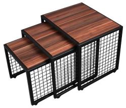 Moleno Viola Zigon Sehpa - Metal Ayaklı Tekerlek'li Ahşap Kaplama 3 'lü Zigon Sehpa - 4 Renk