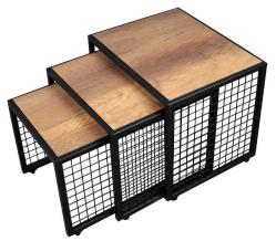 Moleno Viola Zigon Sehpa - Metal Ayaklı Tekerlek'li Ahşap Kaplama 3 'lü Zigon Sehpa - 4 Renk