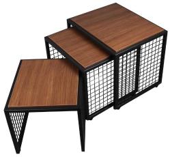 Moleno Viola Zigon Sehpa - Metal Ayaklı Tekerlek'li Ahşap Kaplama 3 'lü Zigon Sehpa - 4 Renk