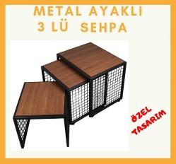 Moleno Viola Zigon Sehpa - Metal Ayaklı Tekerlek'li Ahşap Kaplama 3 'lü Zigon Sehpa - 4 Renk