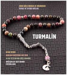 Doğal Taş Tesbih-Turmalin Taşı gümüş imame gümüş püskül T131
